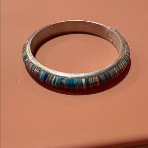 Jay King Mine Finds Sterling Silver Rainbow Calsilica Hinge Bangle Bracelet